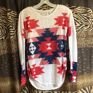 Red white and blue Aztec long sleeve shirt